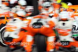 Adrian Sutil (GER) Sahara Force India VJM06 practices a pit stop. 02.03.2013. Formula One Testing, Day Three, Barcelona, Spain.