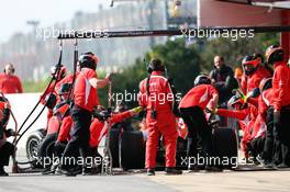 Jules Bianchi (FRA) Marussia F1 Team MR02 practices a pit stop. 03.03.2013. Formula One Testing, Day Four, Barcelona, Spain.