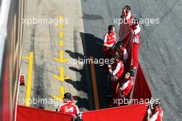 Red screens erected by Ferrari in the pits. 03.03.2013. Formula One Testing, Day Four, Barcelona, Spain.