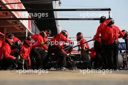 Jules Bianchi (FRA) Marussia F1 Team MR02 practices pit stops. 03.03.2013. Formula One Testing, Day Four, Barcelona, Spain.
