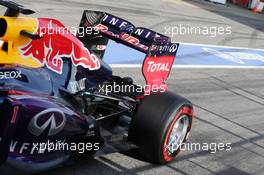 Sebastian Vettel (GER) Red Bull Racing RB9 rear suspension and rear wing running sensor equipment. 03.03.2013. Formula One Testing, Day Four, Barcelona, Spain.