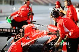 Max Chilton (GBR) Marussia F1 Team MR02 in the pits. 28.02.2013. Formula One Testing, Day One, Barcelona, Spain.