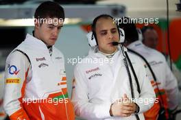 (L to R): Paul di Resta (GBR) Sahara Force India F1 with Gianpiero Lambiase (ITA) Sahara Force India F1 Engineer. 28.02.2013. Formula One Testing, Day One, Barcelona, Spain.