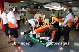 Sahara Force India F1 VJM06 in the pits. 28.02.2013. Formula One Testing, Day One, Barcelona, Spain.