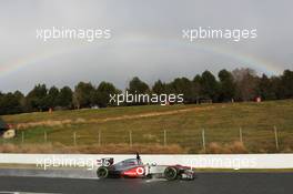 Sergio Perez (MEX) McLaren MP4-28 passes a rainbow. 28.02.2013. Formula One Testing, Day One, Barcelona, Spain.