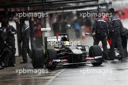 Esteban Gutierrez (MEX) Sauber C32 leaves the pits. 28.02.2013. Formula One Testing, Day One, Barcelona, Spain.