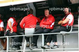 Andy Webb (GBR) Marussia F1 Team CEO and Dave O'Neill (GBR) Marussia F1 Team Manager (Right) on the pit gantry. 23.08.2013. Formula 1 World Championship, Rd 11, Belgian Grand Prix, Spa Francorchamps, Belgium, Practice Day.