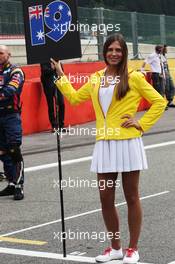 Grid girl. 25.08.2013. Formula 1 World Championship, Rd 11, Belgian Grand Prix, Spa Francorchamps, Belgium, Race Day.