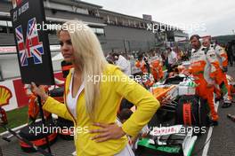 Grid girl for Paul di Resta (GBR) Sahara Force India VJM06. 25.08.2013. Formula 1 World Championship, Rd 11, Belgian Grand Prix, Spa Francorchamps, Belgium, Race Day.