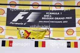 A Shell protest by Greenpeace on the podium. 25.08.2013. Formula 1 World Championship, Rd 11, Belgian Grand Prix, Spa Francorchamps, Belgium, Race Day.