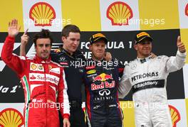 Fernando Alonso (ESP), Scuderia Ferrari, Sebastian Vettel (GER), Red Bull Racing and Lewis Hamilton (GBR), Mercedes Grand Prix  25.08.2013. Formula 1 World Championship, Rd 11, Belgian Grand Prix, Spa Francorchamps, Belgium, Race Day.