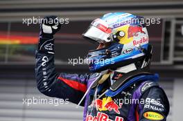 Race winner Sebastian Vettel (GER) Red Bull Racing celebrates in parc ferme. 25.08.2013. Formula 1 World Championship, Rd 11, Belgian Grand Prix, Spa Francorchamps, Belgium, Race Day.
