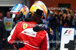 2nd place Fernando Alonso (ESP) Ferrari F138 and 1st place Sebastian Vettel (GER) Red Bull Racing RB9. 25.08.2013. Formula 1 World Championship, Rd 11, Belgian Grand Prix, Spa Francorchamps, Belgium, Race Day.