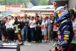 Race winner Sebastian Vettel (GER) Red Bull Racing celebrates in parc ferme. 25.08.2013. Formula 1 World Championship, Rd 11, Belgian Grand Prix, Spa Francorchamps, Belgium, Race Day.