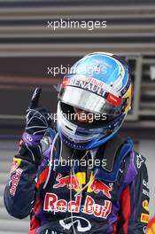 Race winner Sebastian Vettel (GER) Red Bull Racing celebrates in parc ferme. 25.08.2013. Formula 1 World Championship, Rd 11, Belgian Grand Prix, Spa Francorchamps, Belgium, Race Day.