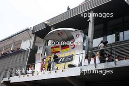 Greenpeace make a protest against race title sponsors Shell at the podium. 25.08.2013. Formula 1 World Championship, Rd 11, Belgian Grand Prix, Spa Francorchamps, Belgium, Race Day.