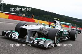 Lewis Hamilton (GBR) Mercedes AMG F1 W04 on the grid. 25.08.2013. Formula 1 World Championship, Rd 11, Belgian Grand Prix, Spa Francorchamps, Belgium, Race Day.