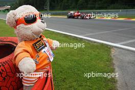 Fernando Alonso (ESP) Ferrari F138 passes a teddy bear marshal. 24.08.2013. Formula 1 World Championship, Rd 11, Belgian Grand Prix, Spa Francorchamps, Belgium, Qualifying Day.