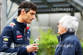 (L to R): Mark Webber (AUS) Red Bull Racing with Bernie Ecclestone (GBR) CEO Formula One Group (FOM). 24.08.2013. Formula 1 World Championship, Rd 11, Belgian Grand Prix, Spa Francorchamps, Belgium, Qualifying Day.