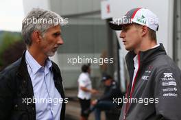 (L to R): Damon Hill (GBR) Sky Sports Presenter with Nico Hulkenberg (GER) Sauber. 24.08.2013. Formula 1 World Championship, Rd 11, Belgian Grand Prix, Spa Francorchamps, Belgium, Qualifying Day.