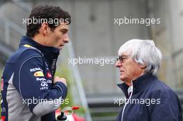 (L to R): Mark Webber (AUS) Red Bull Racing with Bernie Ecclestone (GBR) CEO Formula One Group (FOM).  24.08.2013. Formula 1 World Championship, Rd 11, Belgian Grand Prix, Spa Francorchamps, Belgium, Qualifying Day.