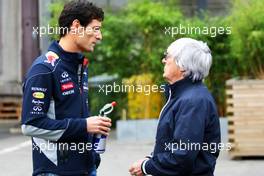 (L to R): Mark Webber (AUS) Red Bull Racing with Bernie Ecclestone (GBR) CEO Formula One Group (FOM). 24.08.2013. Formula 1 World Championship, Rd 11, Belgian Grand Prix, Spa Francorchamps, Belgium, Qualifying Day.