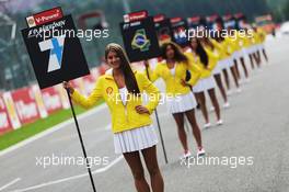 Grid girls. 25.08.2013. Formula 1 World Championship, Rd 11, Belgian Grand Prix, Spa Francorchamps, Belgium, Race Day.