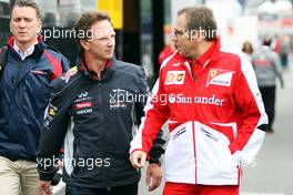 (L to R): Christian Horner (GBR) Red Bull Racing Team Principal with Stefano Domenicali (ITA) Ferrari General Director. 25.08.2013. Formula 1 World Championship, Rd 11, Belgian Grand Prix, Spa Francorchamps, Belgium, Race Day.