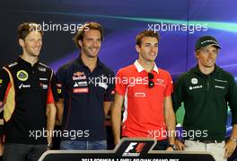 Romain Grosjean (FRA), Lotus F1 Team, Jean-Eric Vergne (FRA), Scuderia Toro Rosso, Jules Bianchi (FRA), Marussia Formula One Team  and Charles Pic (FRA), Catheram Formula One Team at the press conference. 22.08.2013. Formula 1 World Championship, Rd 11, Belgian Grand Prix, Spa Francorchamps, Belgium, Preparation Day.