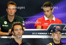 Jean-Eric Vergne (FRA), Scuderia Toro Rosso  and Sebastian Vettel (GER), Red Bull Racing at the press conference. 22.08.2013. Formula 1 World Championship, Rd 11, Belgian Grand Prix, Spa Francorchamps, Belgium, Preparation Day.