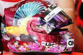 The helmet of Rodolfo Gonzalez (VEN) Marussia F1 Team Reserve Driver. 19.04.2013. Formula 1 World Championship, Rd 4, Bahrain Grand Prix, Sakhir, Bahrain, Practice Day