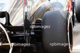 McLaren MP4-28 sensor equipment on the rear brake duct. 19.04.2013. Formula 1 World Championship, Rd 4, Bahrain Grand Prix, Sakhir, Bahrain, Practice Day