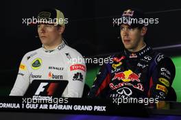 The FIA Press Conference (L to R): Kimi Raikkonen (FIN) Lotus F1 Team, second; Sebastian Vettel (GER) Red Bull Racing, race winner. 21.04.2013. Formula 1 World Championship, Rd 4, Bahrain Grand Prix, Sakhir, Bahrain, Race Day