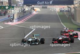 Lewis Hamilton (GBR), Mercedes Grand Prix and Jenson Button (GBR), McLaren Mercedes  21.04.2013. Formula 1 World Championship, Rd 4, Bahrain Grand Prix, Sakhir, Bahrain, Race Day