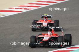 Jules Bianchi (FRA) Marussia F1 Team MR02 leads team mate Max Chilton (GBR) Marussia F1 Team MR02. 21.04.2013. Formula 1 World Championship, Rd 4, Bahrain Grand Prix, Sakhir, Bahrain, Race Day