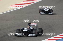 Pastor Maldonado (VEN) Williams FW35 leads team mate Valtteri Bottas (FIN) Williams FW35. 21.04.2013. Formula 1 World Championship, Rd 4, Bahrain Grand Prix, Sakhir, Bahrain, Race Day