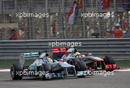 Nico Rosberg (GER), Mercedes GP and Sergio Perez (MEX), McLaren Mercedes  21.04.2013. Formula 1 World Championship, Rd 4, Bahrain Grand Prix, Sakhir, Bahrain, Race Day