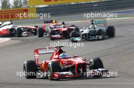 Fernando Alonso (ESP) Ferrari F138 with an open DRS rear wing flap. 21.04.2013. Formula 1 World Championship, Rd 4, Bahrain Grand Prix, Sakhir, Bahrain, Race Day