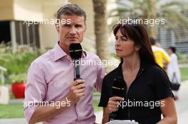 (L to R): David Coulthard (GBR) Red Bull Racing and Scuderia Toro Advisor / BBC Television Commentator with Suzi Perry (GBR) BBC F1 Presenter. 20.04.2013. Formula 1 World Championship, Rd 4, Bahrain Grand Prix, Sakhir, Bahrain, Qualifying Day