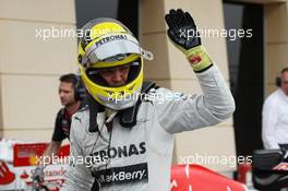 Nico Rosberg (GER) Mercedes AMG F1 celebrates his pole position in parc ferme. 20.04.2013. Formula 1 World Championship, Rd 4, Bahrain Grand Prix, Sakhir, Bahrain, Qualifying Day