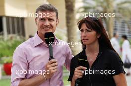 (L to R): David Coulthard (GBR) Red Bull Racing and Scuderia Toro Advisor / BBC Television Commentator with Suzi Perry (GBR) BBC F1 Presenter. 20.04.2013. Formula 1 World Championship, Rd 4, Bahrain Grand Prix, Sakhir, Bahrain, Qualifying Day