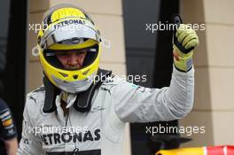 Nico Rosberg (GER) Mercedes AMG F1 celebrates his pole position in parc ferme. 20.04.2013. Formula 1 World Championship, Rd 4, Bahrain Grand Prix, Sakhir, Bahrain, Qualifying Day