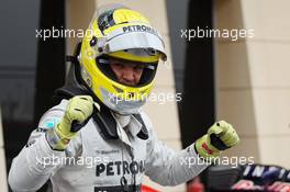 Nico Rosberg (GER) Mercedes AMG F1 celebrates his pole position in parc ferme. 20.04.2013. Formula 1 World Championship, Rd 4, Bahrain Grand Prix, Sakhir, Bahrain, Qualifying Day