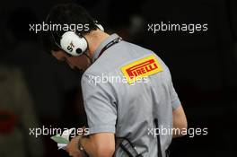 Pirelli technician for Sahara Force India F1 Team. 20.04.2013. Formula 1 World Championship, Rd 4, Bahrain Grand Prix, Sakhir, Bahrain, Qualifying Day