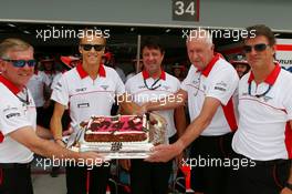 Max Chilton (GBR) Marussia F1 Team celebrates his 22nd birthday with the team. 21.04.2013. Formula 1 World Championship, Rd 4, Bahrain Grand Prix, Sakhir, Bahrain, Race Day