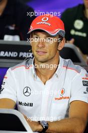 Jenson Button (GBR) McLaren in the FIA Press Conference. 18.04.2013. Formula 1 World Championship, Rd 4, Bahrain Grand Prix, Sakhir, Bahrain, Preparation Day