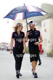 (L to R): Sophie Eden (GBR) Williams Press Officer with Pastor Maldonado (VEN) Williams. 18.04.2013. Formula 1 World Championship, Rd 4, Bahrain Grand Prix, Sakhir, Bahrain, Preparation Day