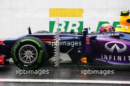Mark Webber (AUS) Red Bull Racing RB9 running sensor equipment in front of the sidepod. 22.11.2013. Formula 1 World Championship, Rd 19, Brazilian Grand Prix, Sao Paulo, Brazil, Practice Day.