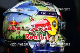 The helmet of Sebastian Vettel (GER) Red Bull Racing. 22.11.2013. Formula 1 World Championship, Rd 19, Brazilian Grand Prix, Sao Paulo, Brazil, Practice Day.
