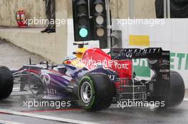 Sebastian Vettel (GER) Red Bull Racing RB9 running sensor equipment on the rear wing. 22.11.2013. Formula 1 World Championship, Rd 19, Brazilian Grand Prix, Sao Paulo, Brazil, Practice Day.